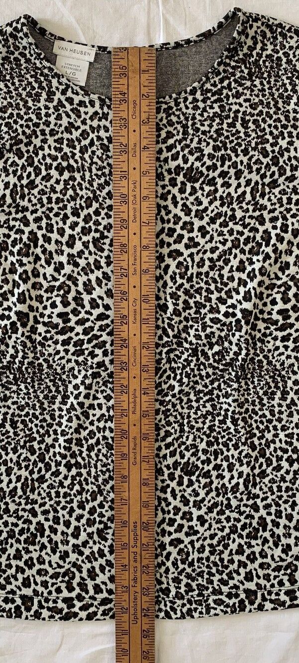 Van Heusen Stretch Knit Top Sz L Brown Neutral Leopard Cheetah Y2K Office Casual - Picture 8 of 14